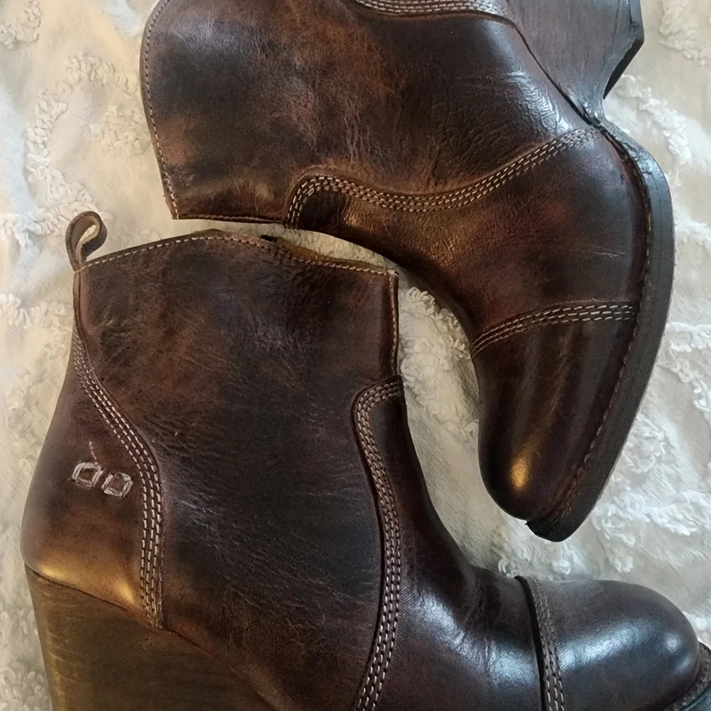 Bed Stu Brown Leather Gentry Wedge Ankle Booties